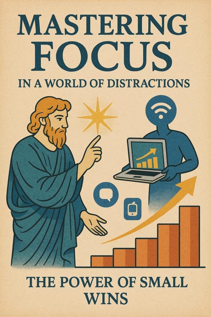 Illustration showing how small wins build momentum and sharpen focus in a distracted digital world